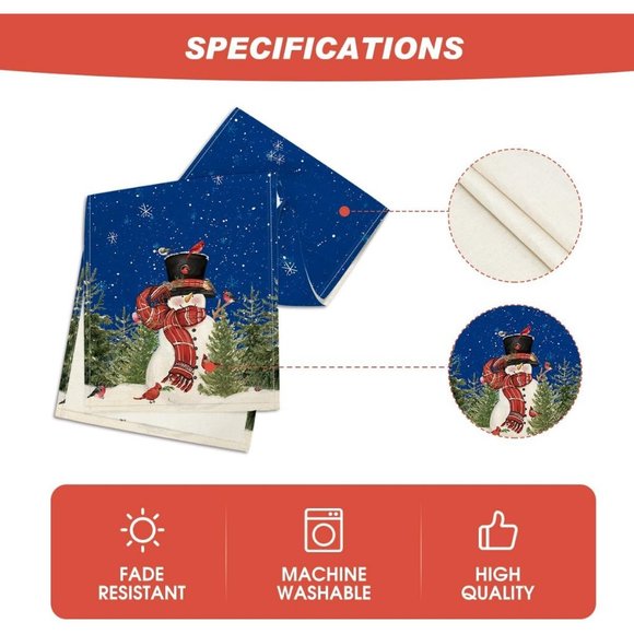 13'' x 72'' Winter Blue Snowman Birds Trees Christmas Tablecloth Home Decoration - Picture 5 of 7